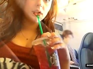 Busty brunette joins the masturbation mile high club