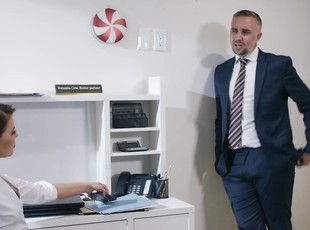 Man in suit comes and fucks this business woman right in her office